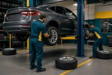 Profissional realizando rodízio de pneus em Chapecó.